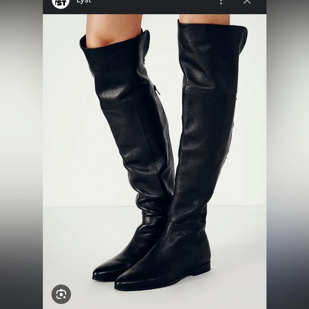 Leather Black Over-the-Knee Boots Seychelles free people 6 boho casual fall $150